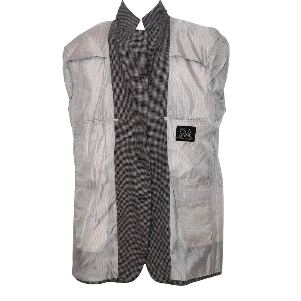 Jos A Bank Silk‎ Wool Sport Coat Men's Size 42L Black White Houndstooth 2 Button